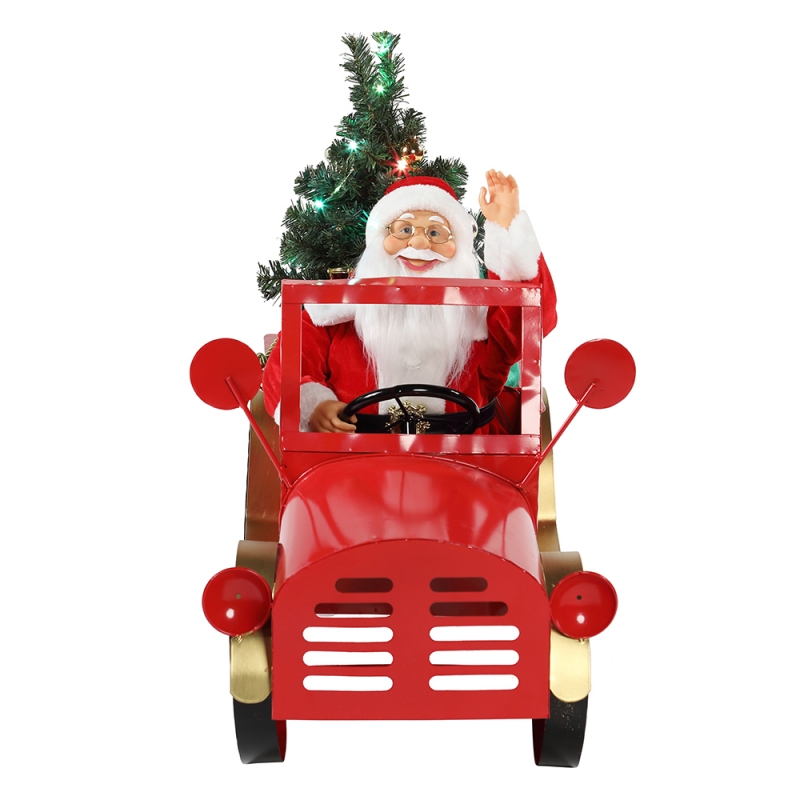 160 cm Muzikale geanimeerde Santa Claus zittend op vrachtwagen kerst ornamenten collectie vakantie decoratie beeldje AC-adapter