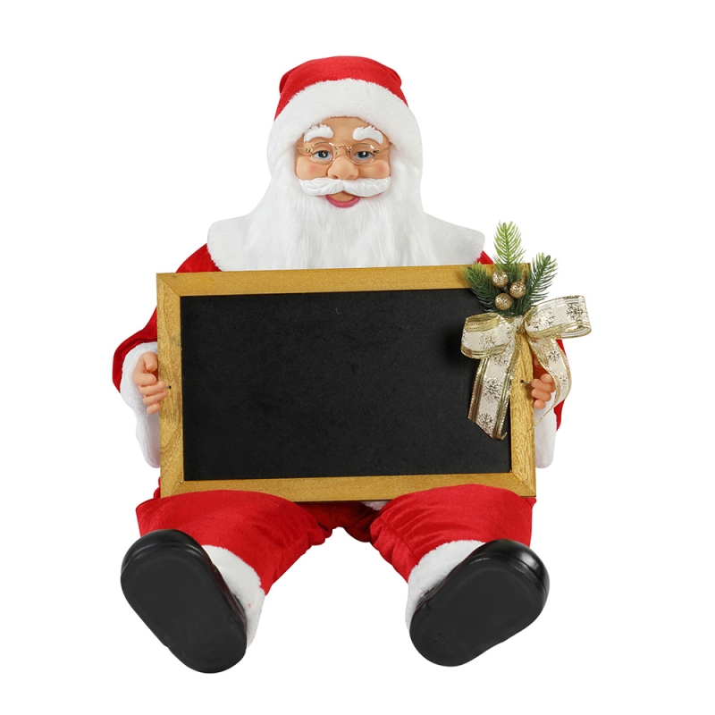 60/80cm Kerstzitting Santa Claus met BlackBoad Vakantie Muzikale Ornament Decoratie Figurine Collection Traditionele Kerstmis