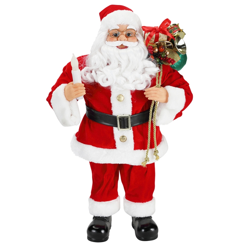 62 cm Kerstmis staande Santa Claus met Candle Ornament Decoration Figurine Collection Stof Holiday Festival Xmas pluche