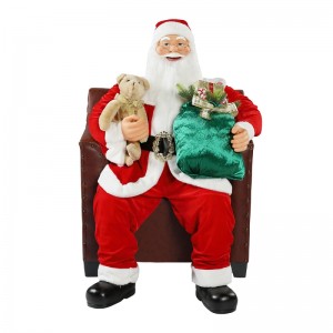 100cm Kerstmis geanimeerde sofa Santa Claus met verlichting Muzikale Ornament Decoratie Traditionele vakantie Figurine Collection