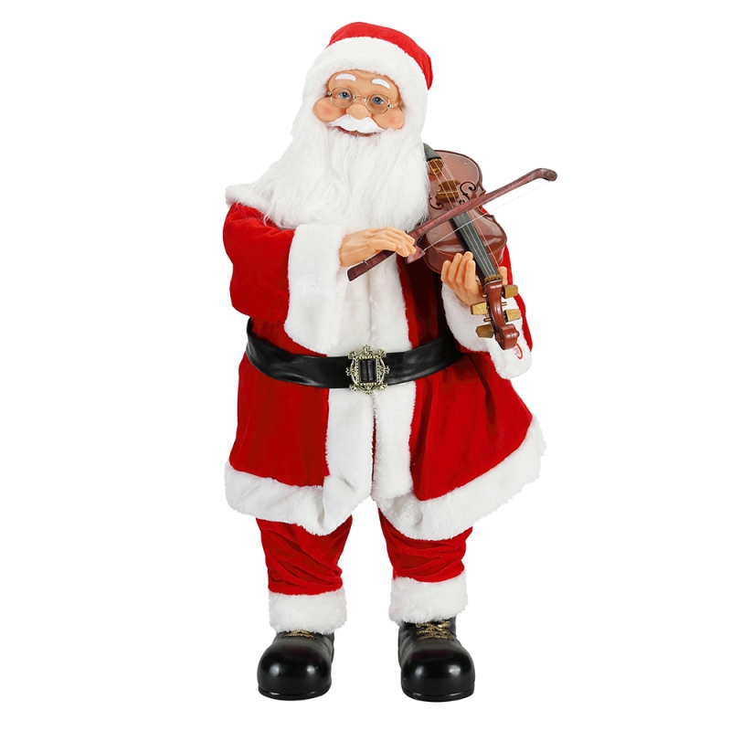 80cm Geanimeerde Kerstverlichting Muzikale Santa Claus met Fiddle Ornament Decoration Traditional Holiday Figurine Collection