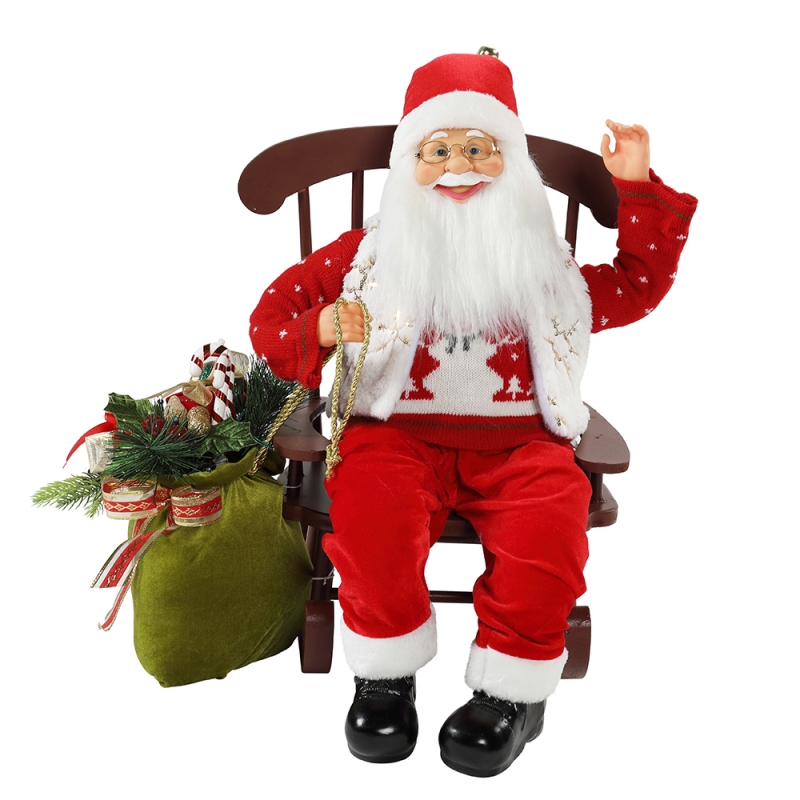 55 cm stoel geanimeerde Santa Claus met licht kerst ornament figurine decoratie xmas poppen vakantie collectie thuis geschenken