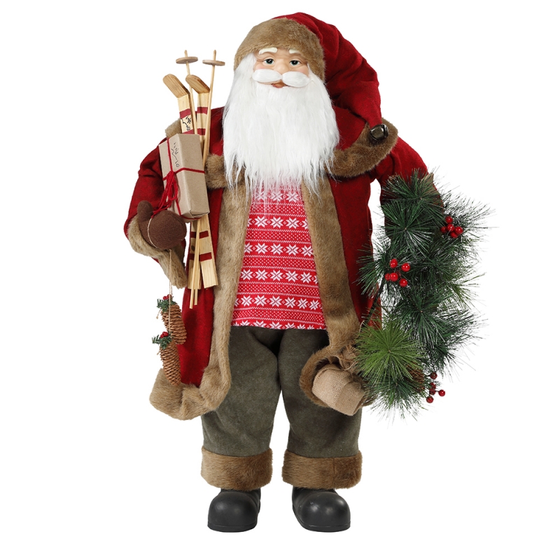 30 ~ 110 cm Kerst staande Santa Claus met krans ornament decoratie traditionele figurine collectie xmas serie