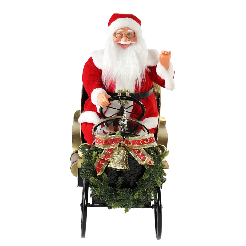 80cm Animated Christmas Car Santa Claus met verlichting Muzikale Ornament Decoration Holiday Figurine Collection Traditionele Kerstmis