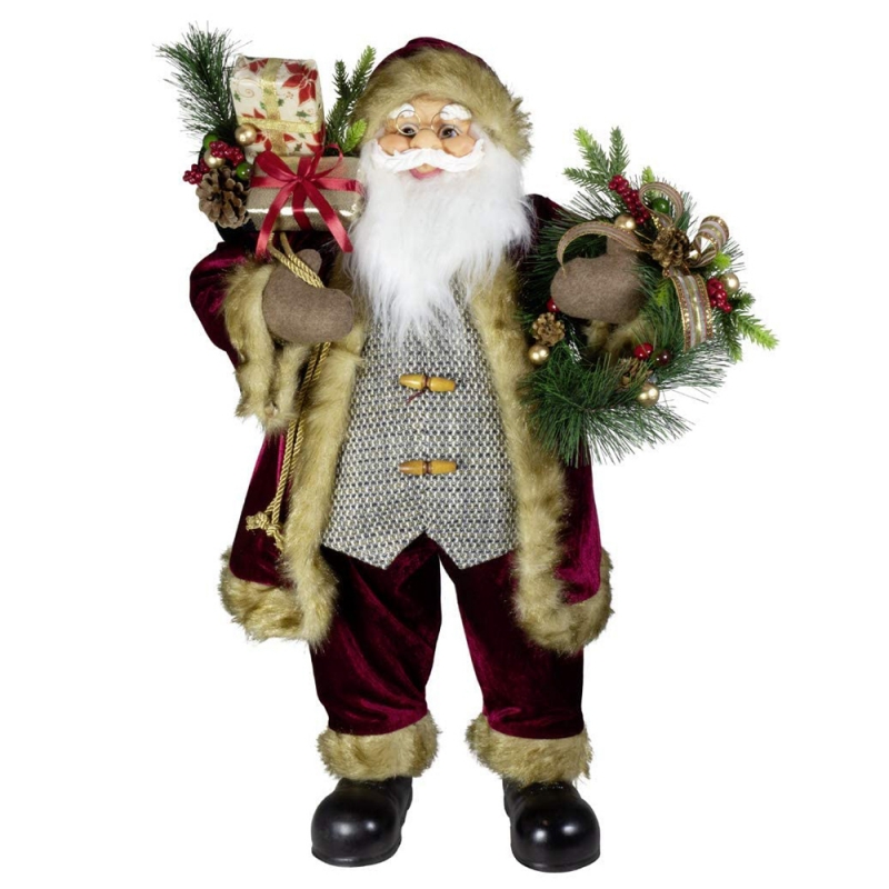80cm Kerstkant Staande Kerstman met Geschenken Tassen Plastic Ornament Decoratie Vakantie Figurine Collection Feestartikelen