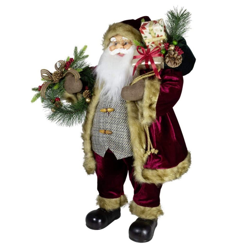 80cm Kerstkant Staande Kerstman met Geschenken Tassen Plastic Ornament Decoratie Vakantie Figurine Collection Feestartikelen