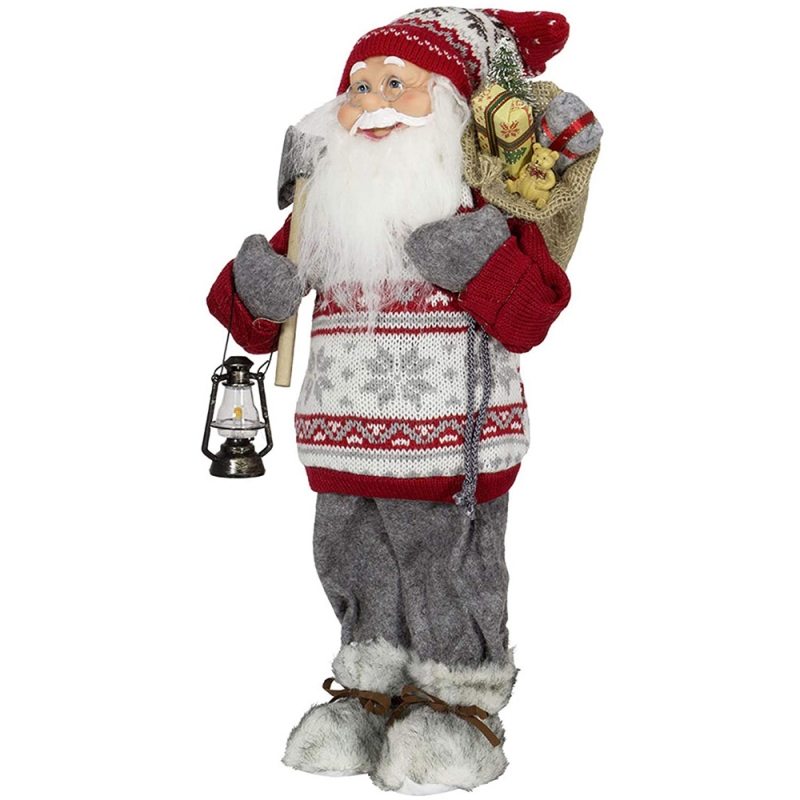 45 cm Kerstmis staande Santa Claus in trui met kerosine lamp ornament decoratie figurine collectie feestartikelen