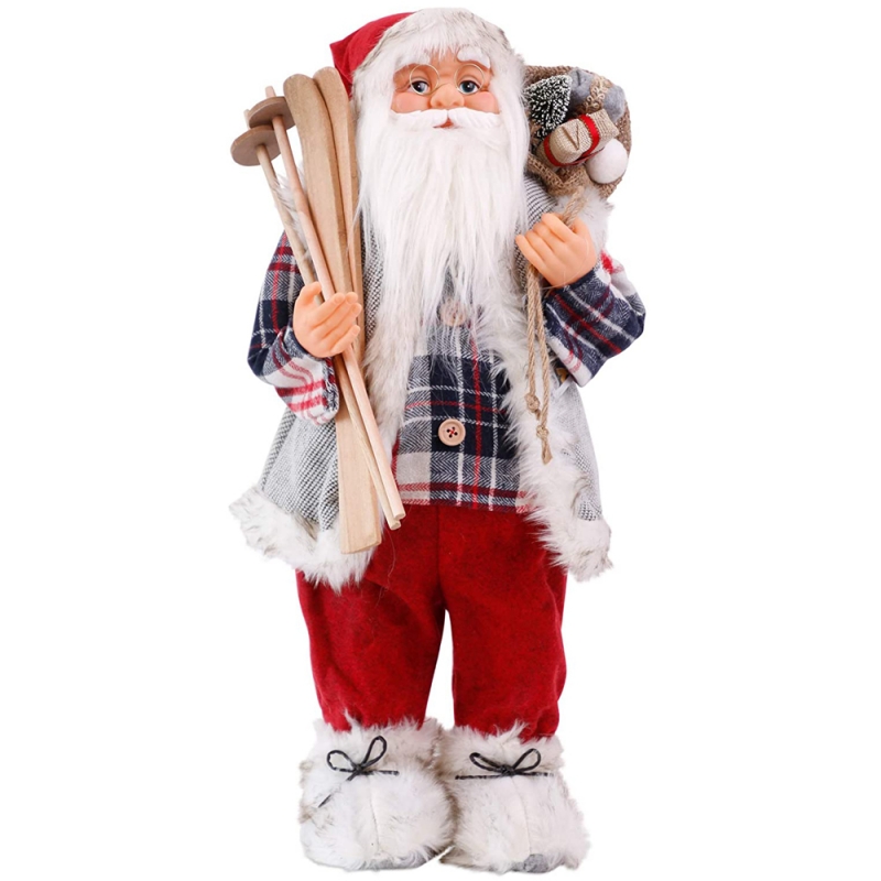 60cm Christmas Classical Plush Santa Claus met skivakantie en geschenken Ornament Figurine Feestartikelen Xmas Tree Decor Toy