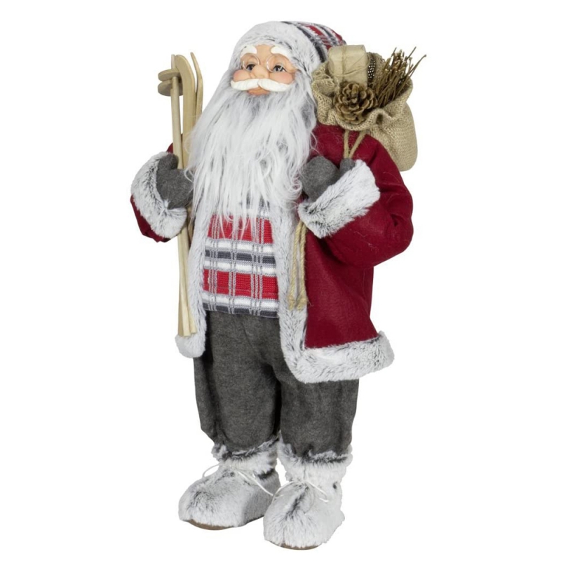 80cm staande Santa Claus met geschenkzak en ski traditionele kerstfeest decoratie beeldje vakantie ornament Santa